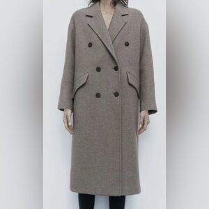 ZARA WOMEN NEW MENTEGO WOOL BLEND MINIMALIST OVERSIZED COAT MINK